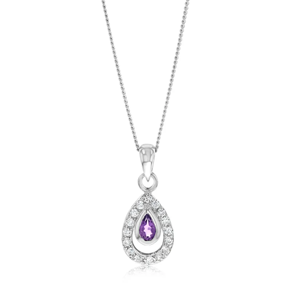 Sterling Silver Amethyst And Cubic Zirconia Pear Shaped Pendant Shiels
