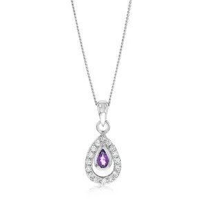 Sterling Silver Amethyst And Cubic Zirconia Pear Shaped Pendant Shiels