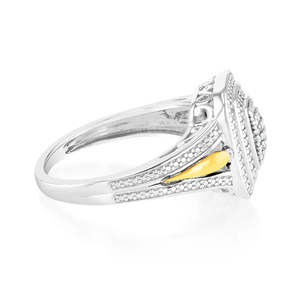 Sterling Silver & 9ct Yellow Gold Diamond Ring with 20 Brilliant Cut Diamonds Shiels