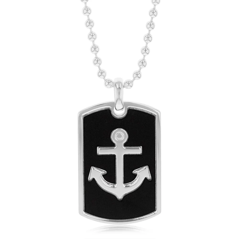 Sterling Silver Anchor Dog Tag Pendant on 55cm Chain Shiels