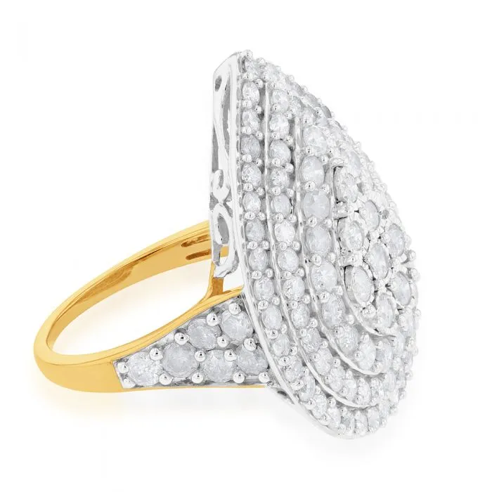 Sterling Silver and 9ct Yellow Gold 4 Carat Diamond Pear Shaped Cluster Ring Shiels