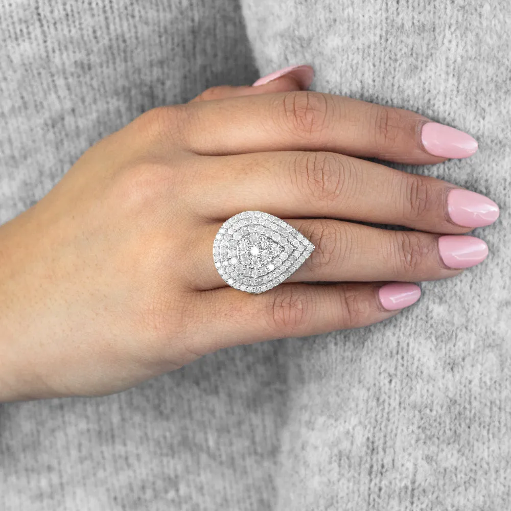Sterling Silver and 9ct Yellow Gold 4 Carat Diamond Pear Shaped Cluster Ring Shiels