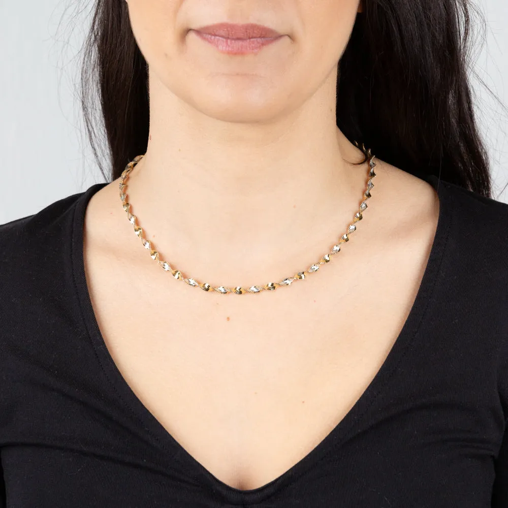 Sterling Silver And Gold Plated Two Tone Twisted Herringbone 45cm Chain Shiels