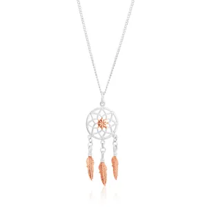 Sterling Silver and Rose Gold Plated Dreamcatcher Drop Pendant Shiels