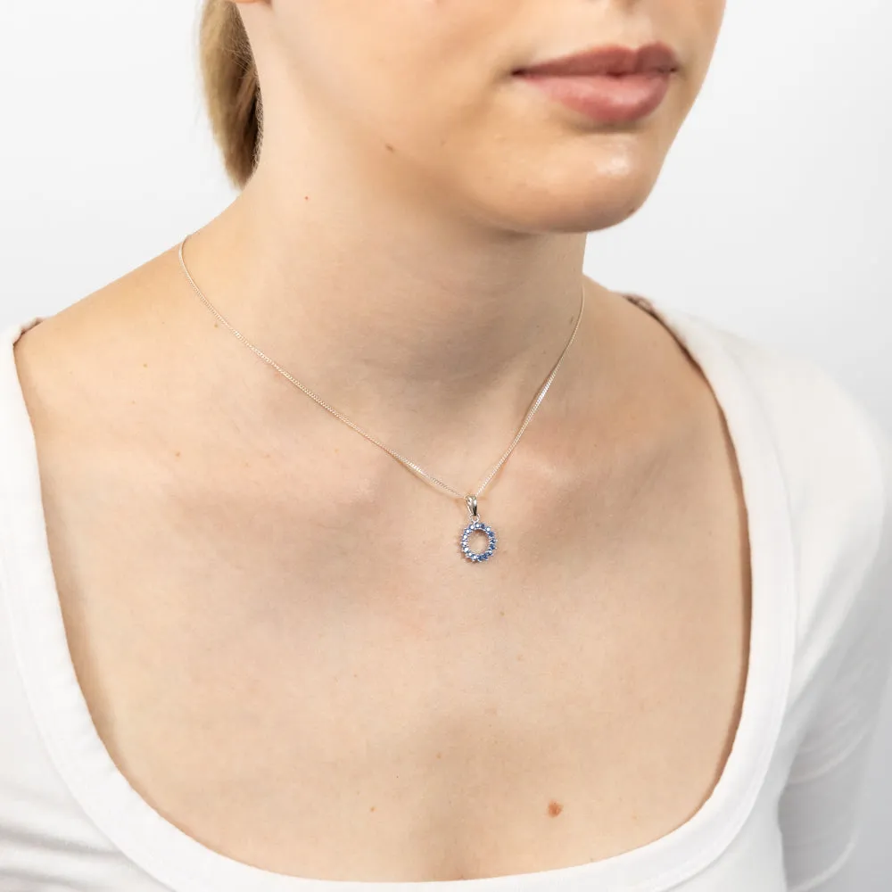 Sterling Silver Aquamarine Blue Cubic Zirconia Circle of Life Pendant Shiels