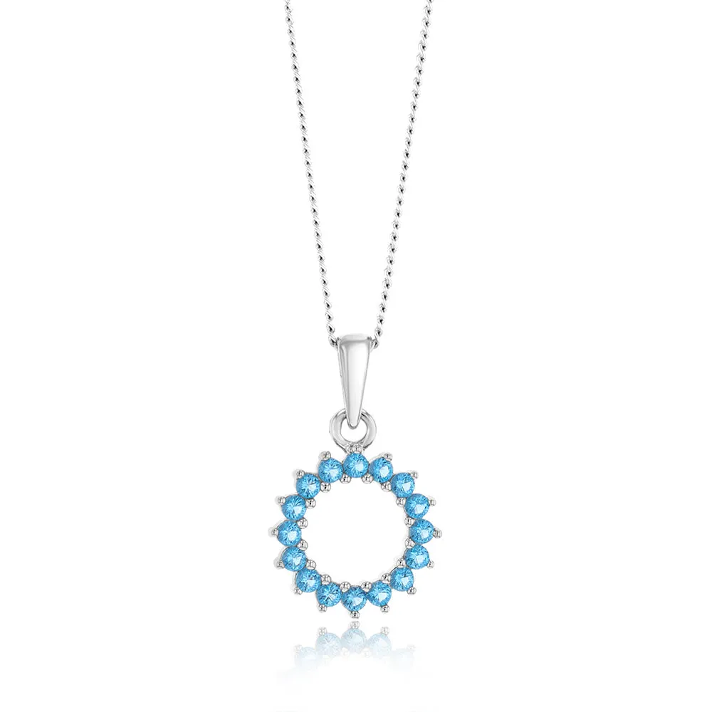 Sterling Silver Aquamarine Blue Cubic Zirconia Circle of Life Pendant Shiels