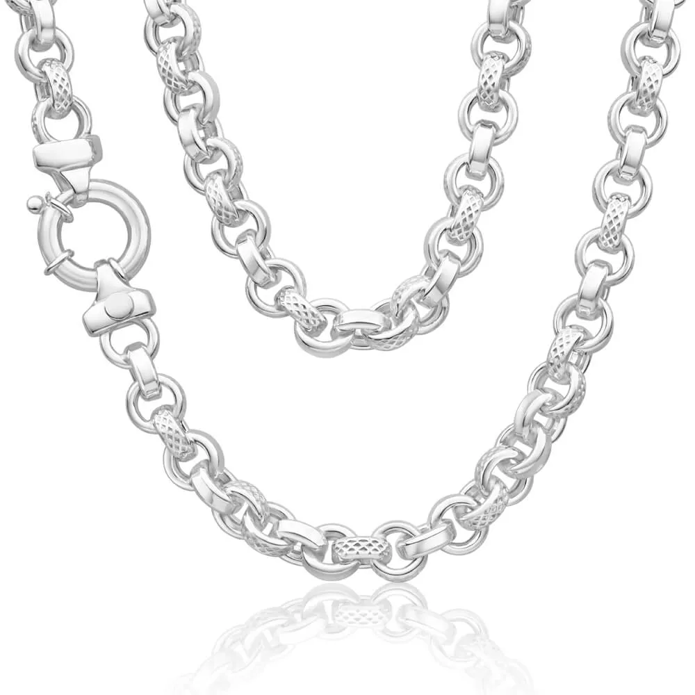 Sterling Silver Belcher Fancy Engraved Boltring 50cm Chain Shiels