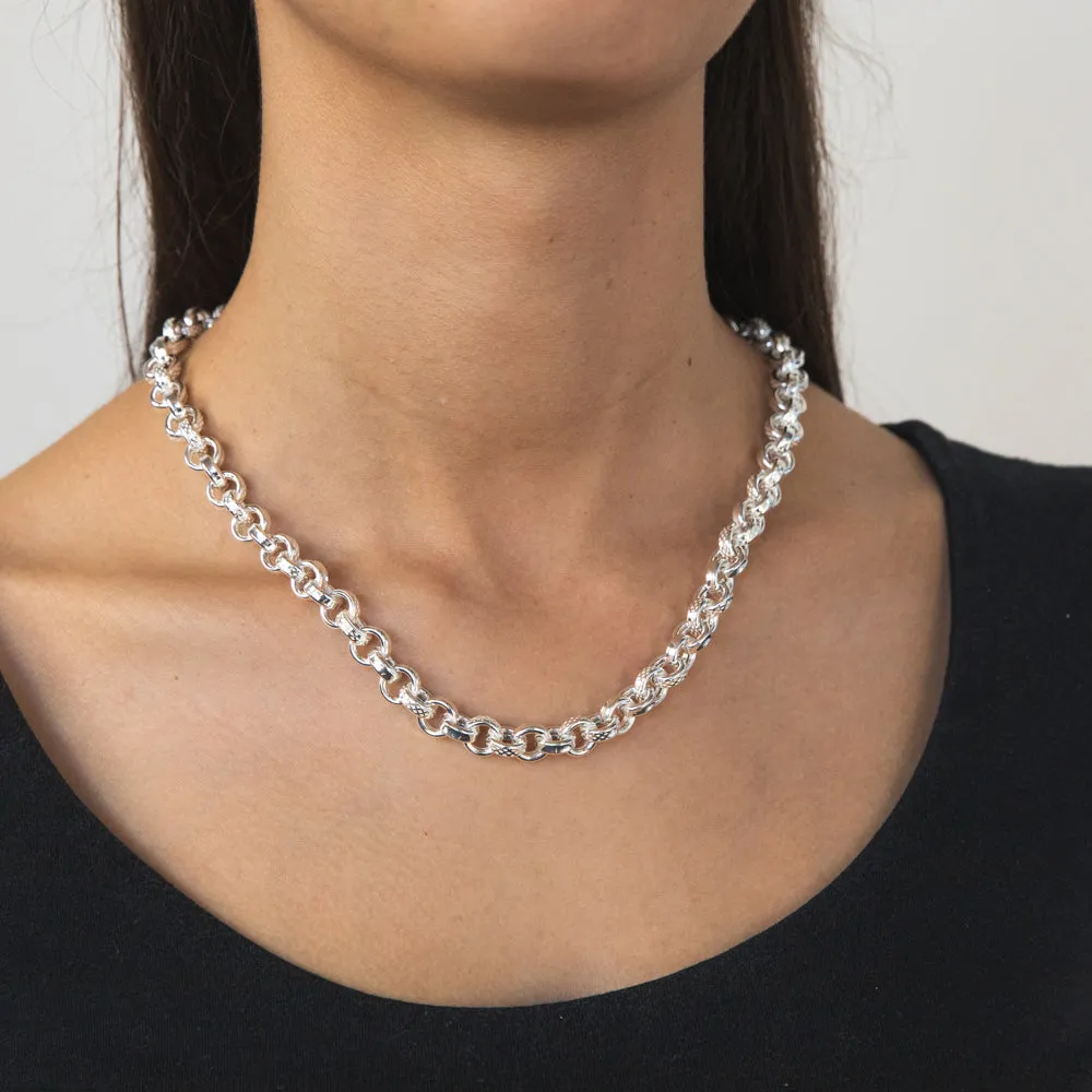 Sterling Silver Belcher Fancy Engraved Boltring 50cm Chain Shiels