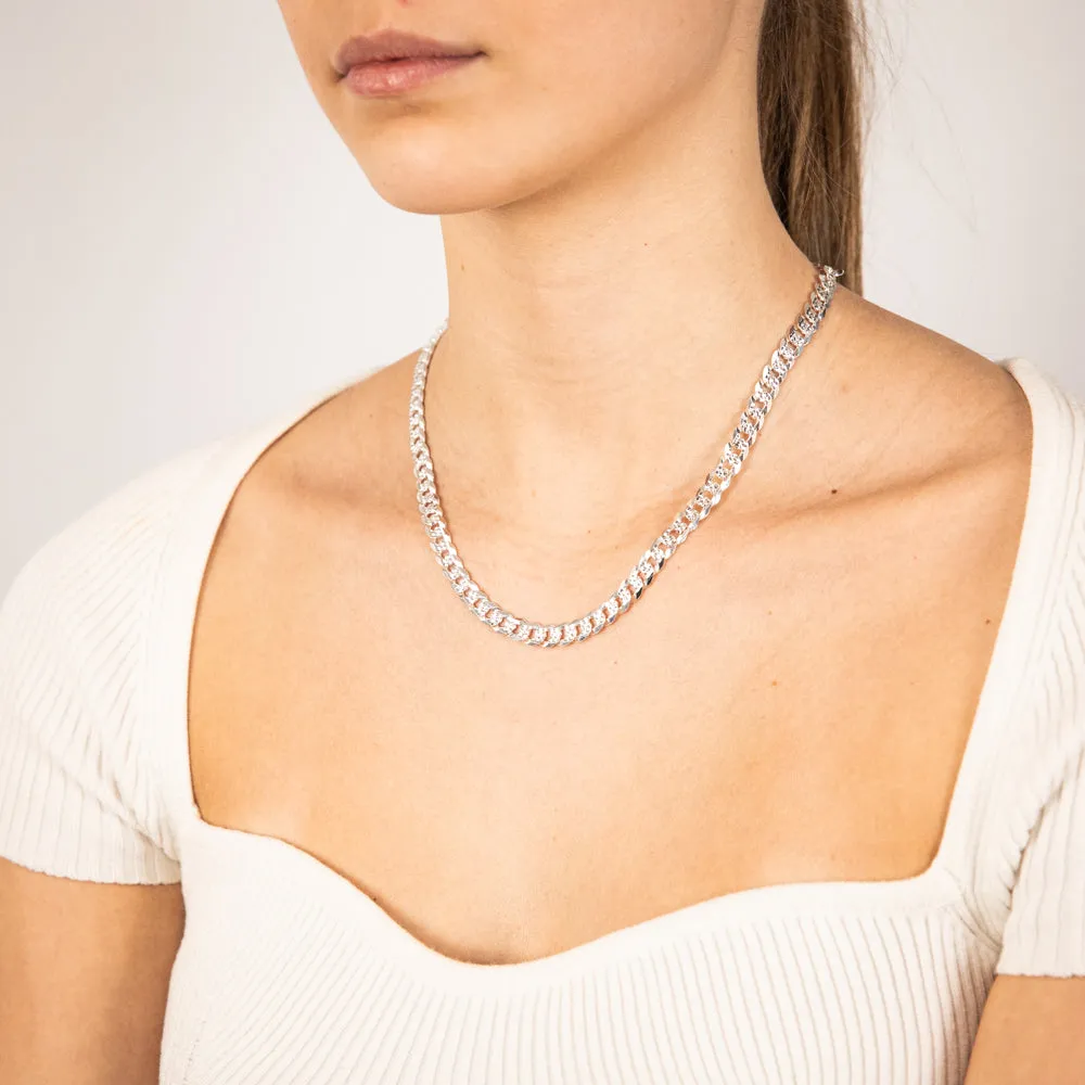 Sterling Silver Beveled Fancy Curb 160 Gauge 45cm Chain Shiels