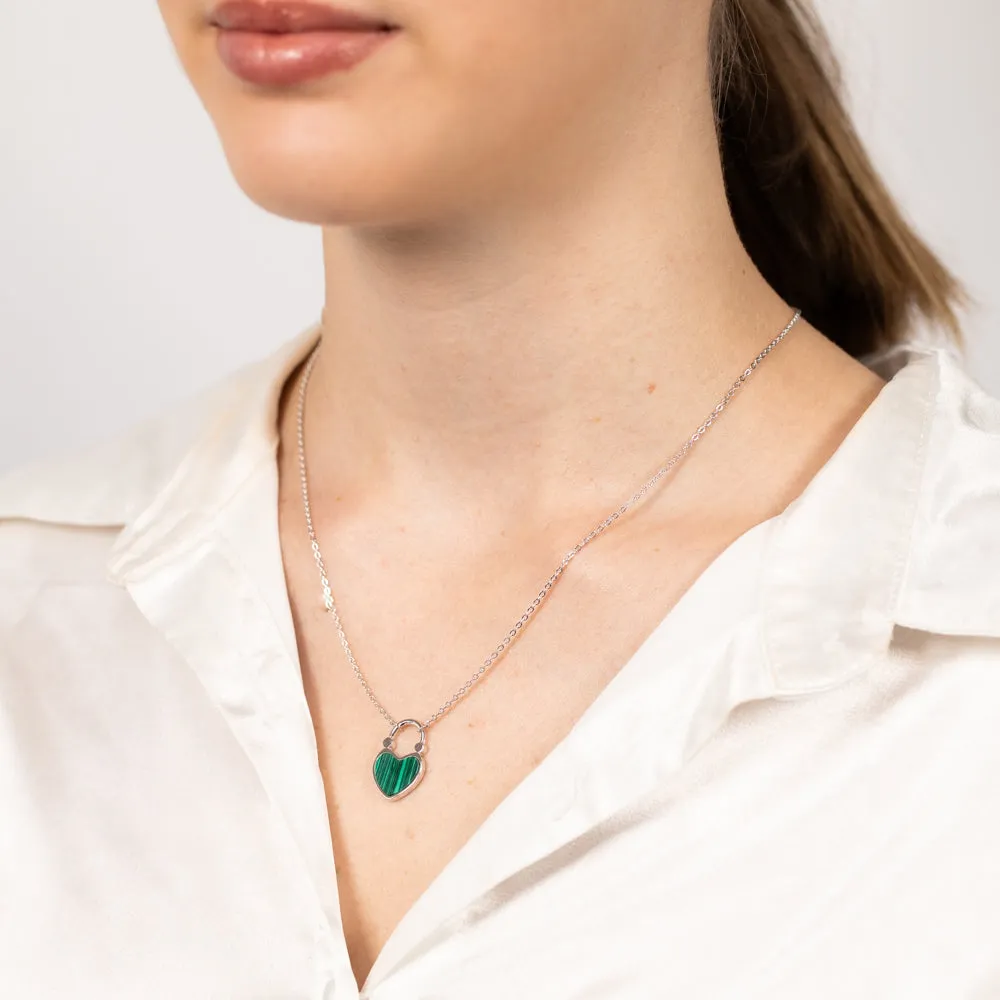 Sterling Silver Created Malachite Heart Pendant On Chain Shiels