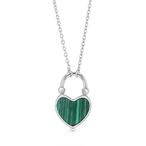 Sterling Silver Created Malachite Heart Pendant On Chain Shiels