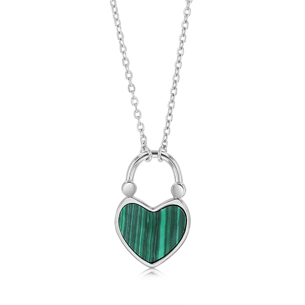 Sterling Silver Created Malachite Heart Pendant On Chain Shiels