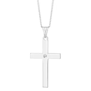 Sterling Silver Cross Pendant 4cm with Centre Stone Shiels