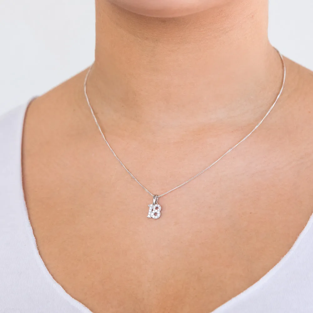 Sterling Silver Cubic Zirconia 8.5mm Number "18" Pendant Shiels