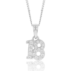 Sterling Silver Cubic Zirconia 8.5mm Number "18" Pendant Shiels