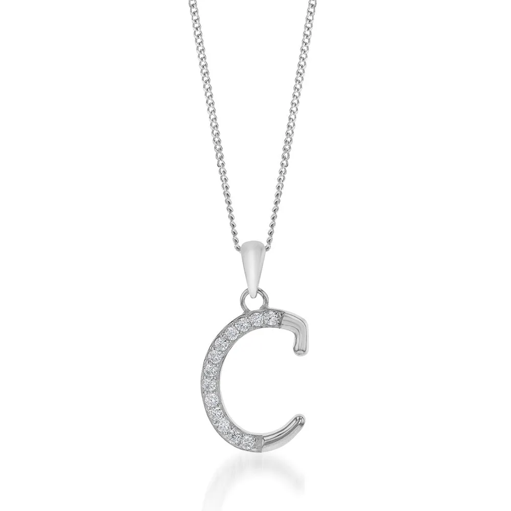 Sterling Silver Cubic Zirconia Cursive Initial "C" Pendant Shiels