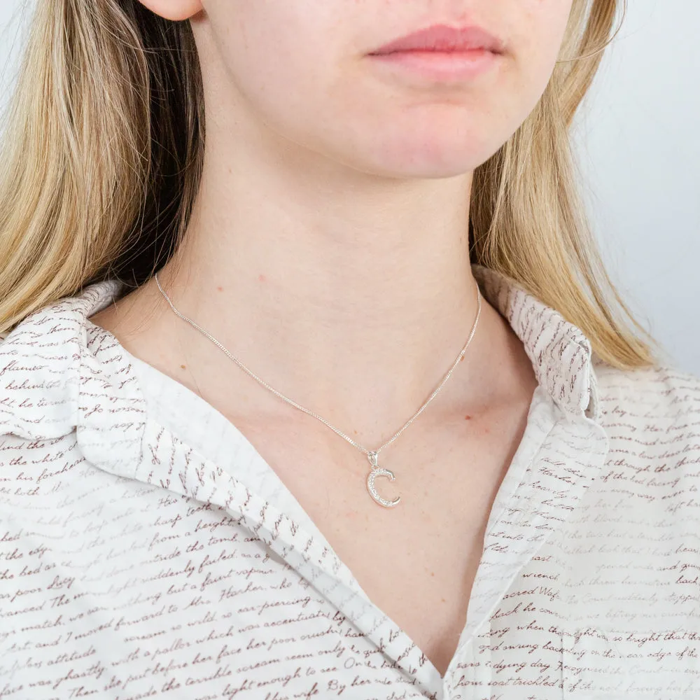 Sterling Silver Cubic Zirconia Cursive Initial "C" Pendant Shiels