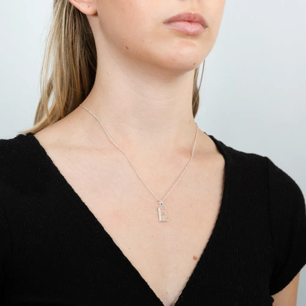 Sterling Silver Cubic Zirconia Cursive Initial "E" Pendant Shiels