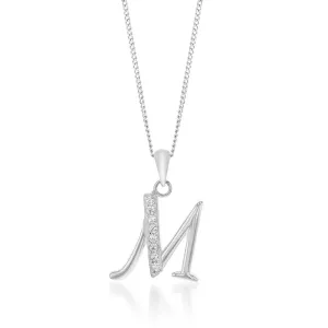 Sterling Silver Cubic Zirconia Cursive Initial "M" Pendant Shiels