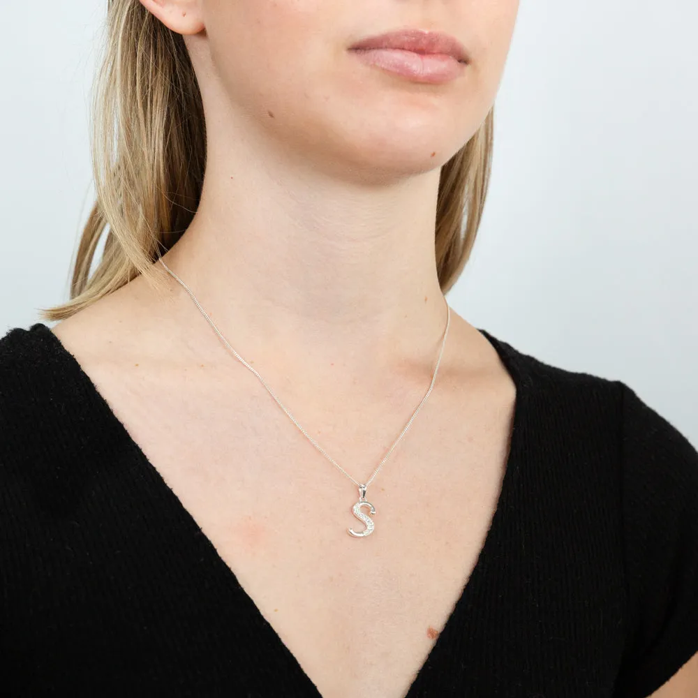 Sterling Silver Cubic Zirconia Cursive Initial "S" Pendant Shiels