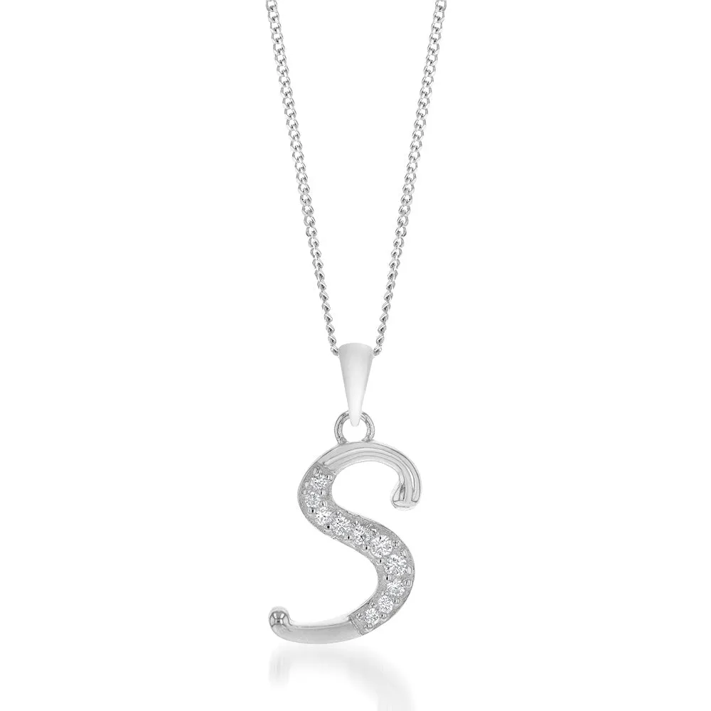 Sterling Silver Cubic Zirconia Cursive Initial "S" Pendant Shiels