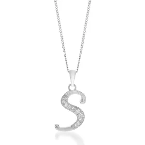 Sterling Silver Cubic Zirconia Cursive Initial "S" Pendant Shiels