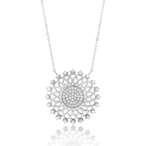 Sterling Silver Cubic Zirconia Flower Pendant on 42 3cm Chain Shiels