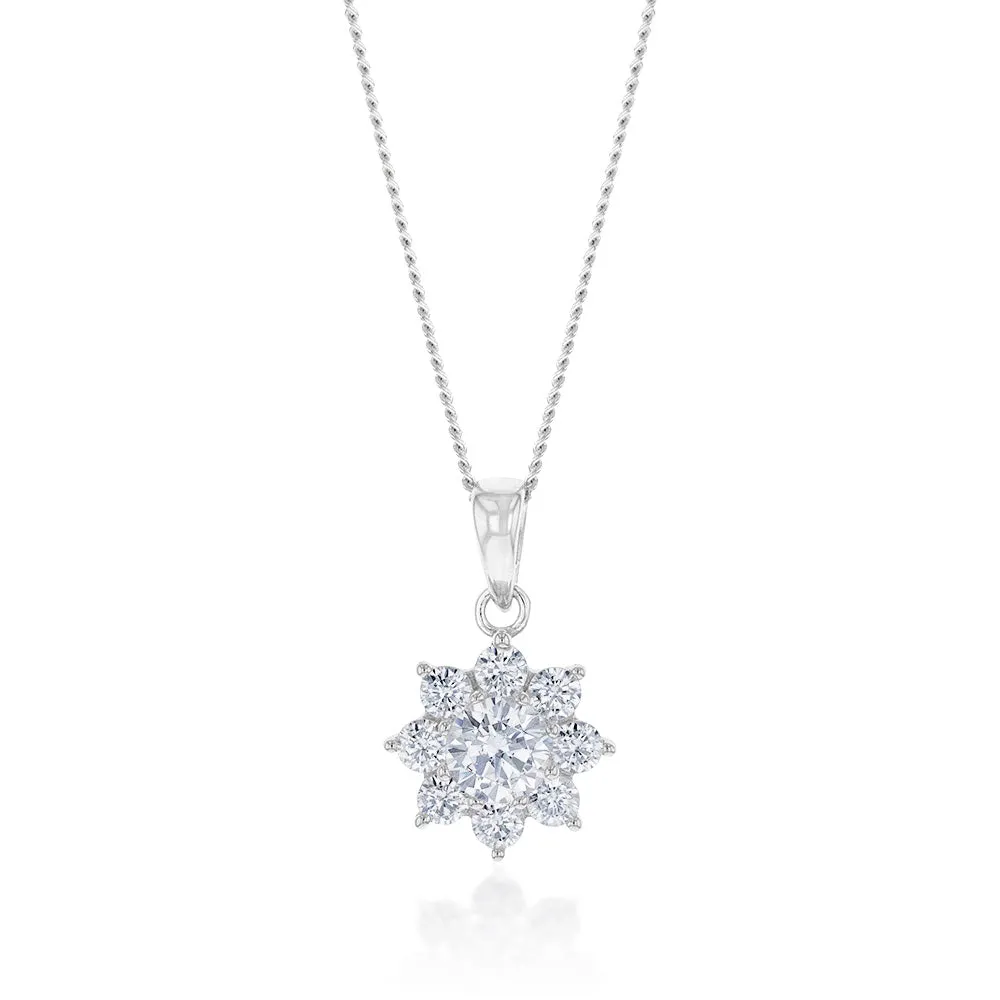 Sterling Silver Cubic Zirconia Flower Pendant Shiels
