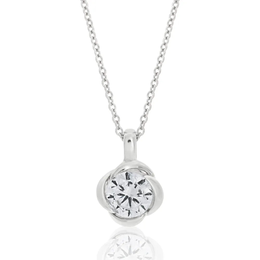 Sterling Silver Cubic Zirconia Flower Pendant With 40   5cm Chain Shiels