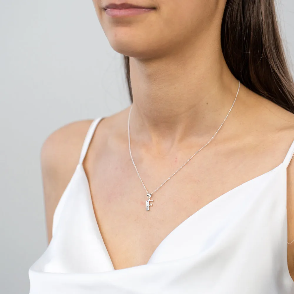 Sterling Silver Cubic Zirconia  Initial "F"  Pendant Shiels