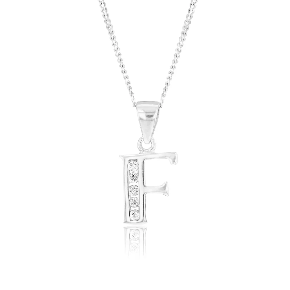 Sterling Silver Cubic Zirconia  Initial "F"  Pendant Shiels