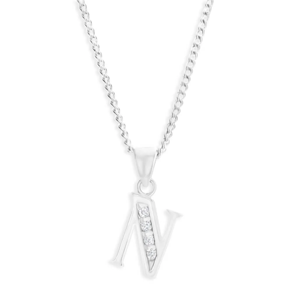 Sterling Silver Cubic Zirconia  Initial "N" Pendant Shiels