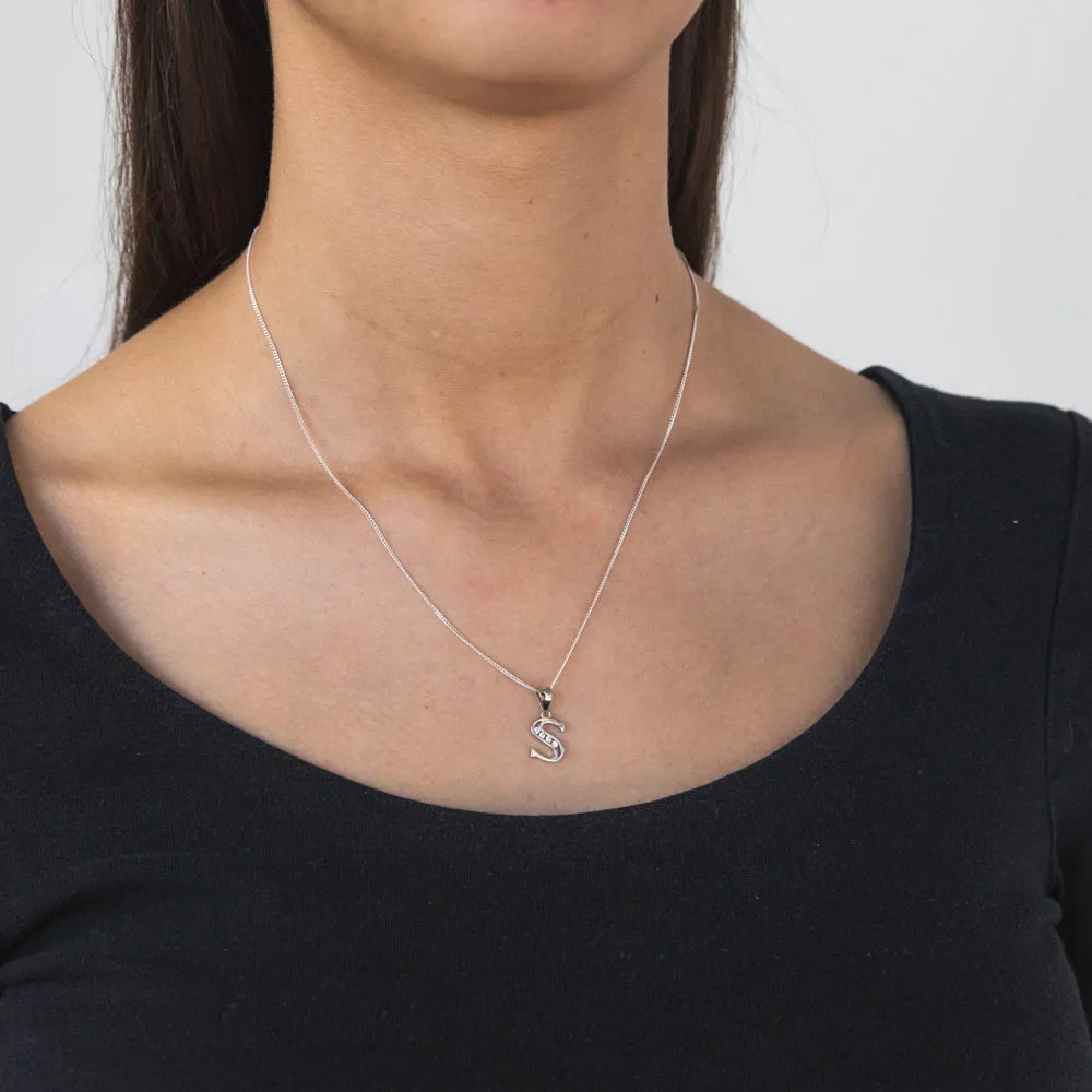 Sterling Silver Cubic Zirconia  Initial "S" Pendant Shiels