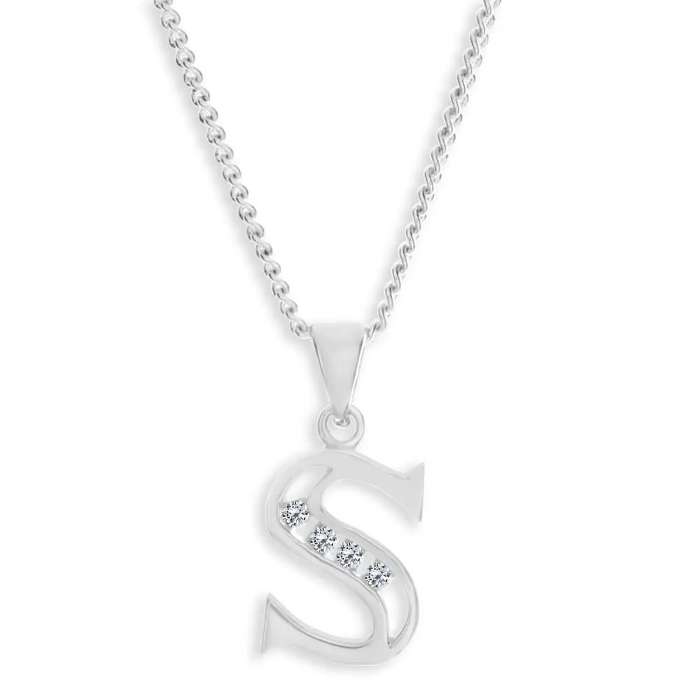 Sterling Silver Cubic Zirconia  Initial "S" Pendant Shiels