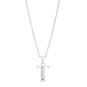 Sterling Silver Cubic Zirconia  Initial "T"  Pendant Shiels