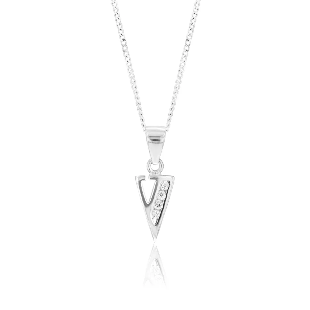 Sterling Silver Cubic Zirconia  Initial "V" Pendant Shiels