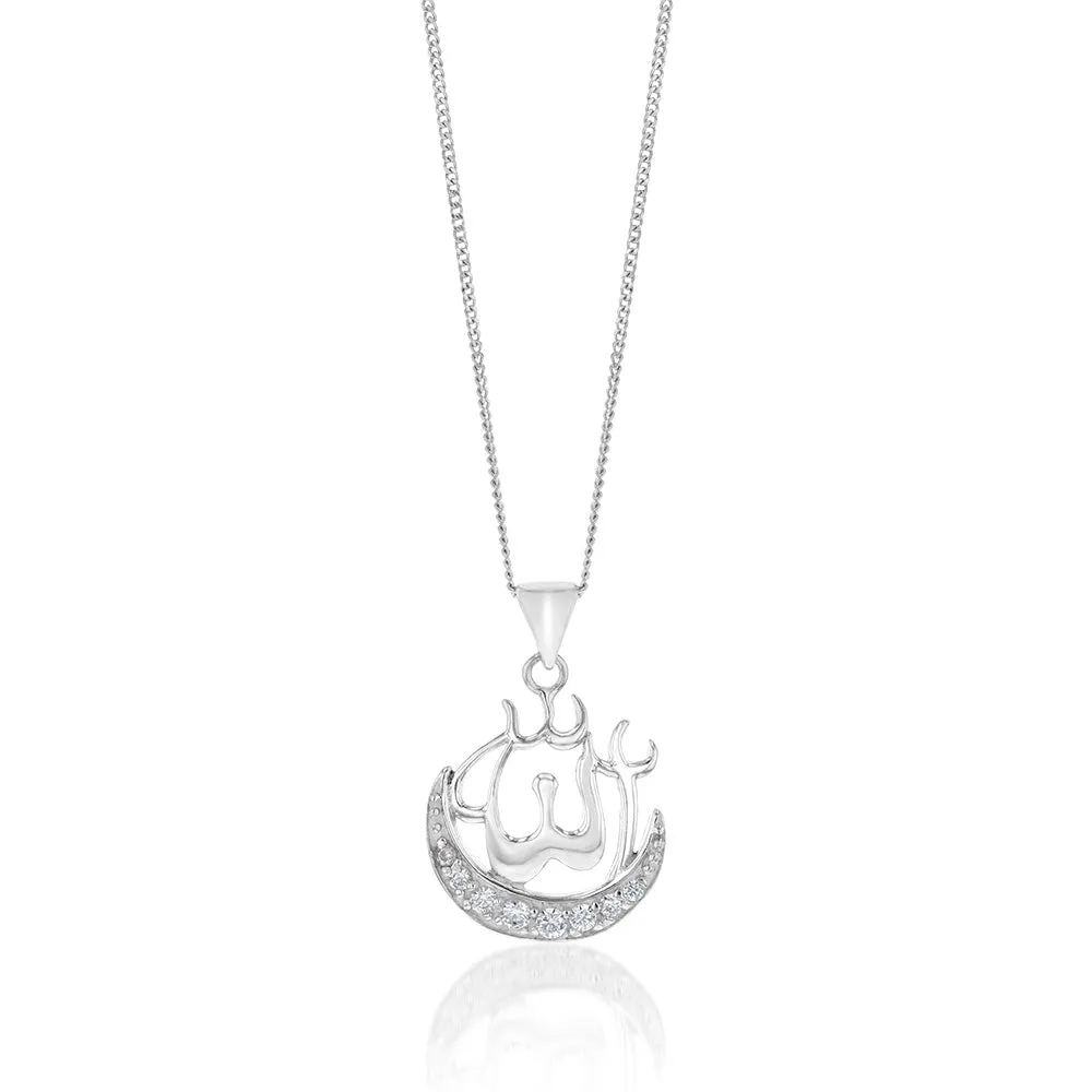 Sterling Silver Cubic Zirconia On Moon And Allah Pendant Shiels