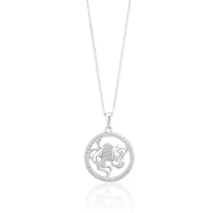 Sterling Silver Cubic Zirconia Taurus Horoscope Round 19mm x 26mm Pendant Shiels
