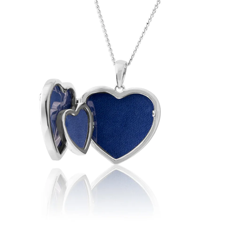Sterling Silver Cubic Zirconia Tree of Life Locket with Blue Velvet Pendant Shiels
