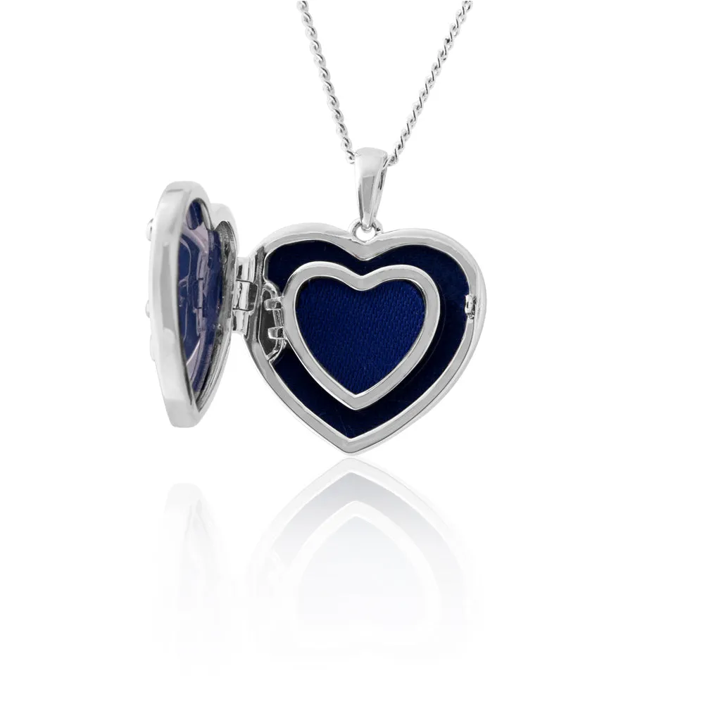 Sterling Silver Cubic Zirconia Tree of Life Locket with Blue Velvet Pendant Shiels