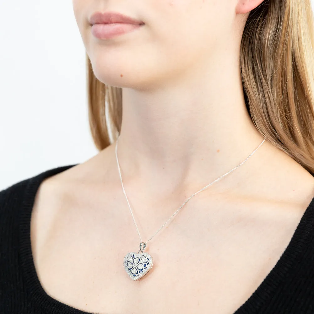 Sterling Silver Cubic Zirconia Vintage Heart Locket Shiels