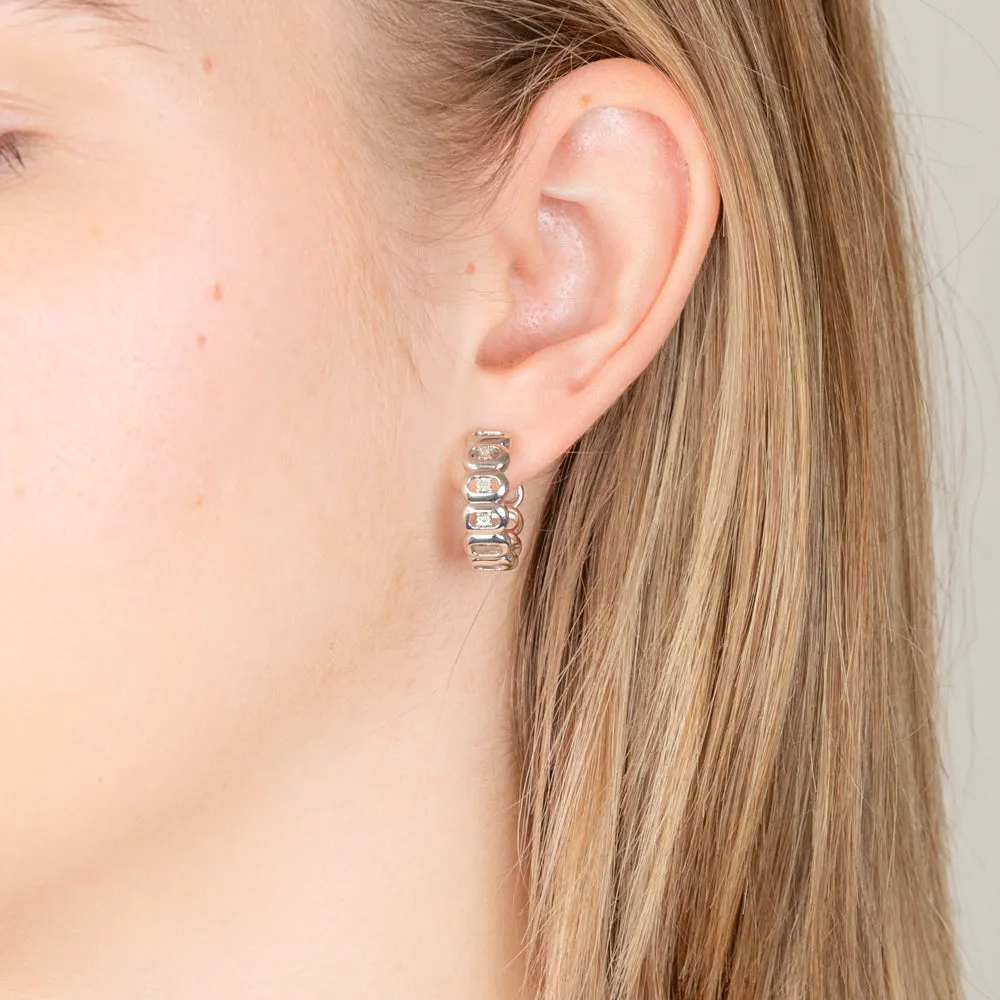 Sterling Silver Diamond Hoop Earrings Shiels