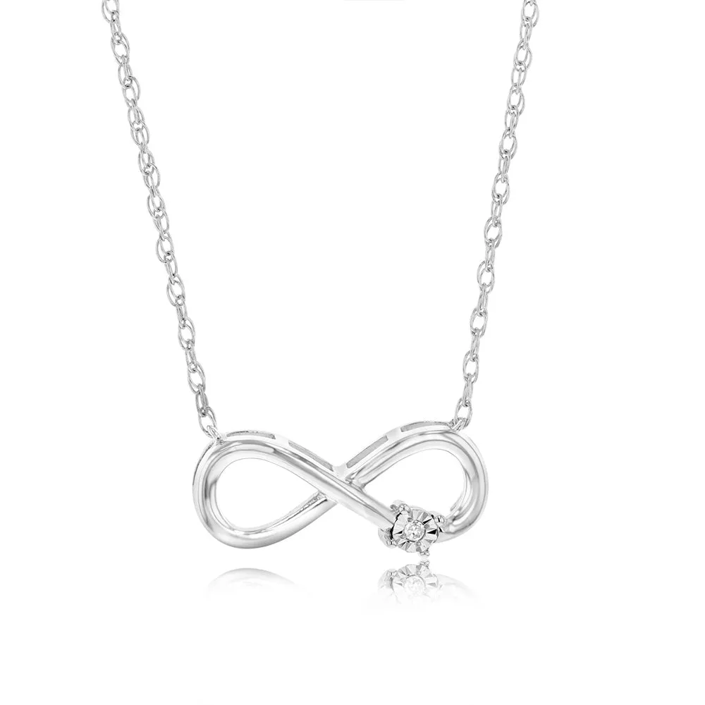 Sterling Silver Diamond Infinity Pendant on 46cm Rope Chain Shiels