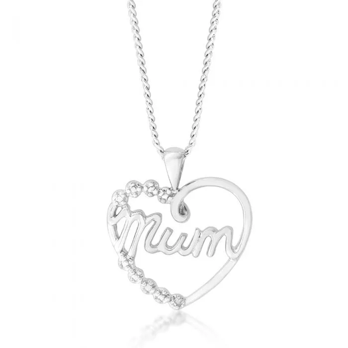 Sterling Silver Diamond Mum Heart Pendant Shiels