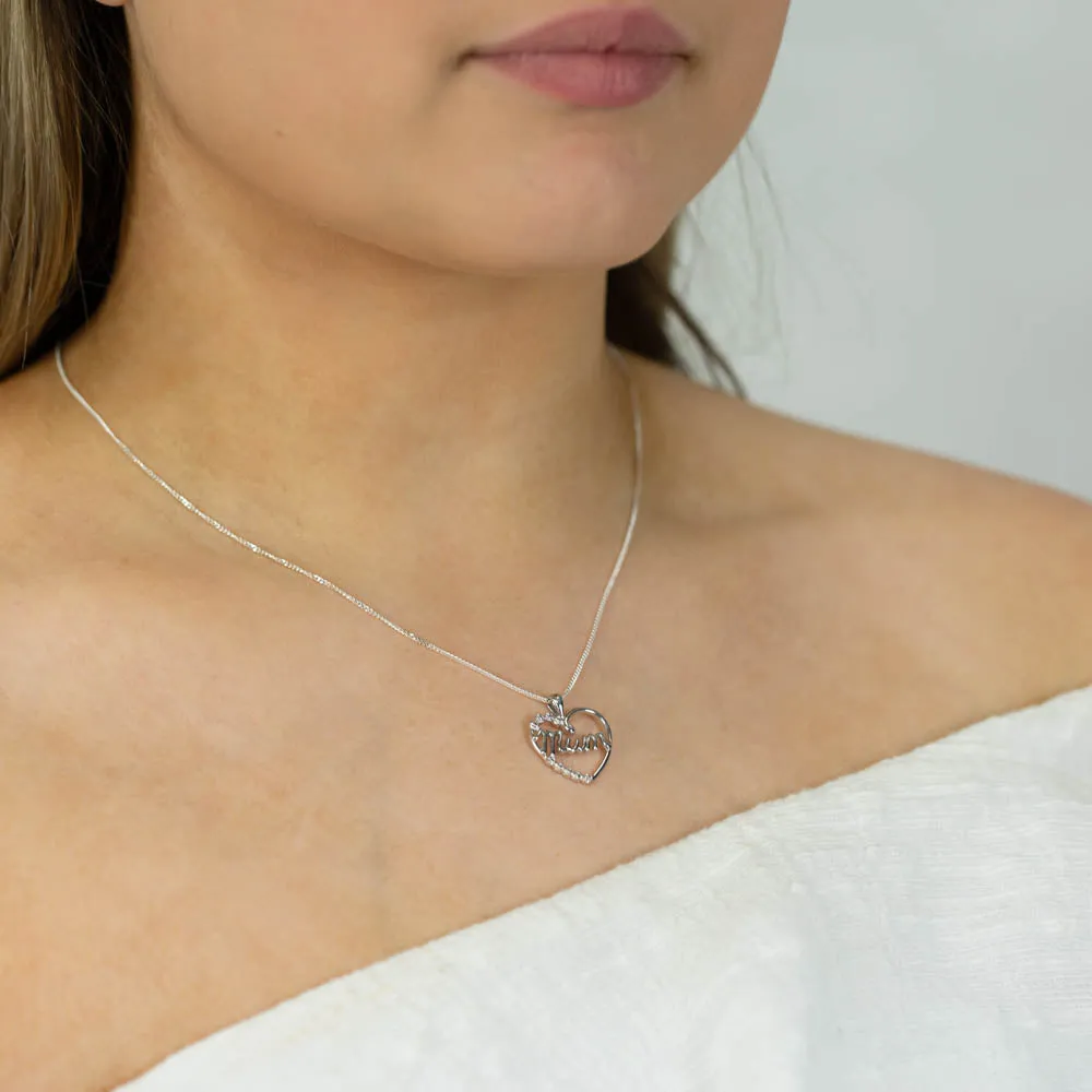 Sterling Silver Diamond Mum Heart Pendant Shiels