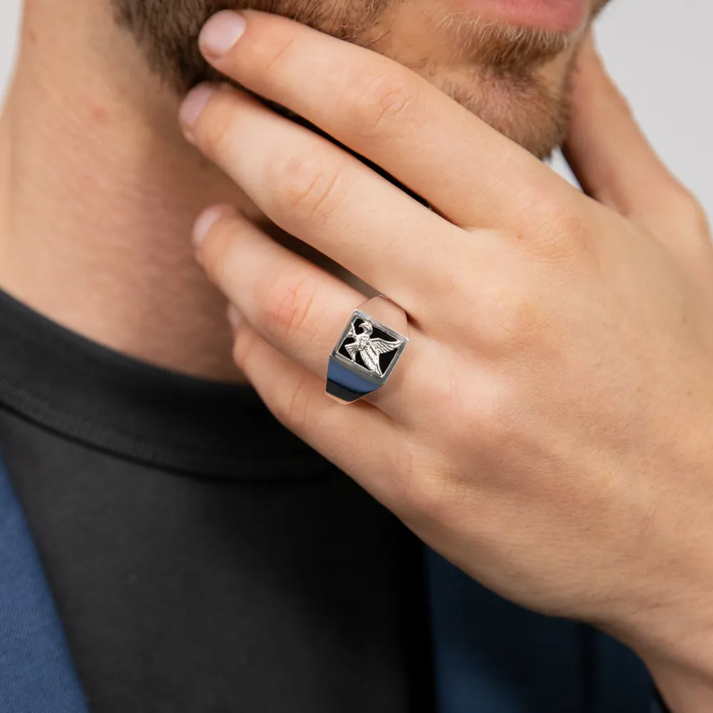 Sterling Silver Diamond   Onyx Ring Shiels