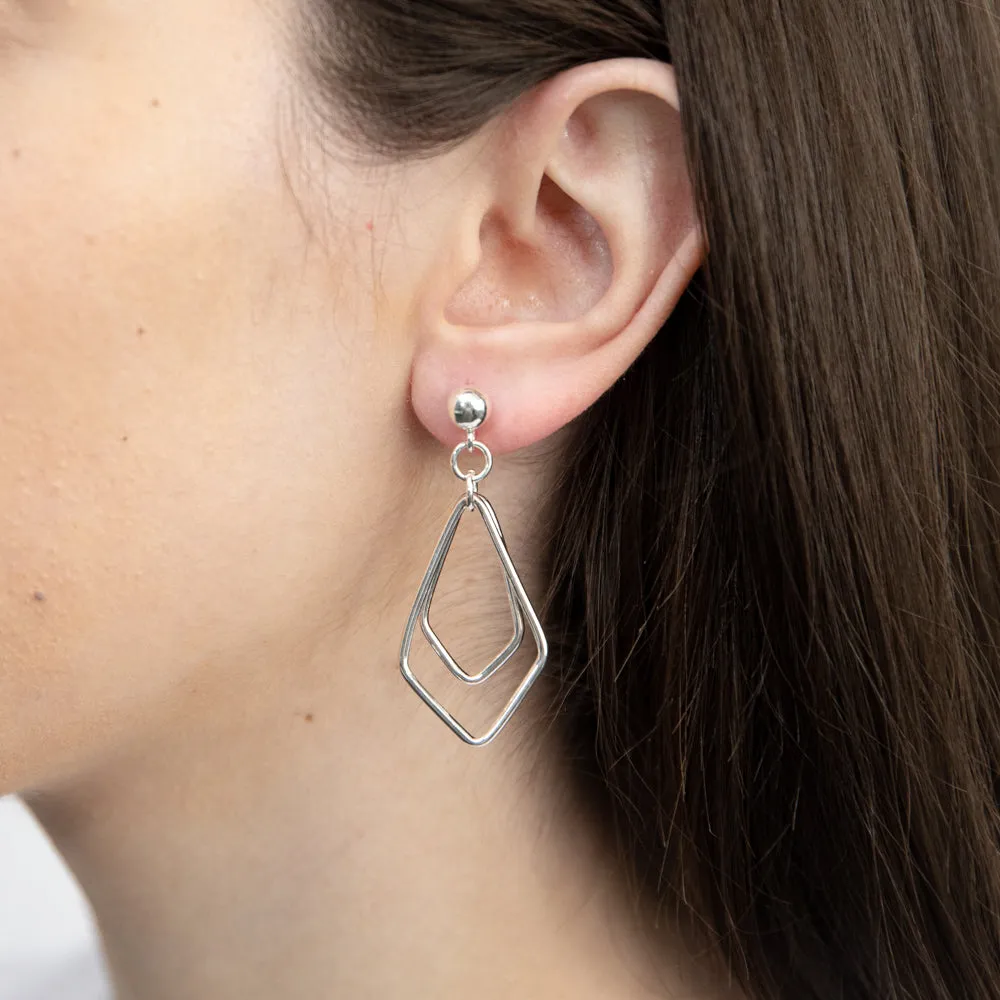 Sterling Silver Diamond Shape Abstract Drop Earrings Shiels