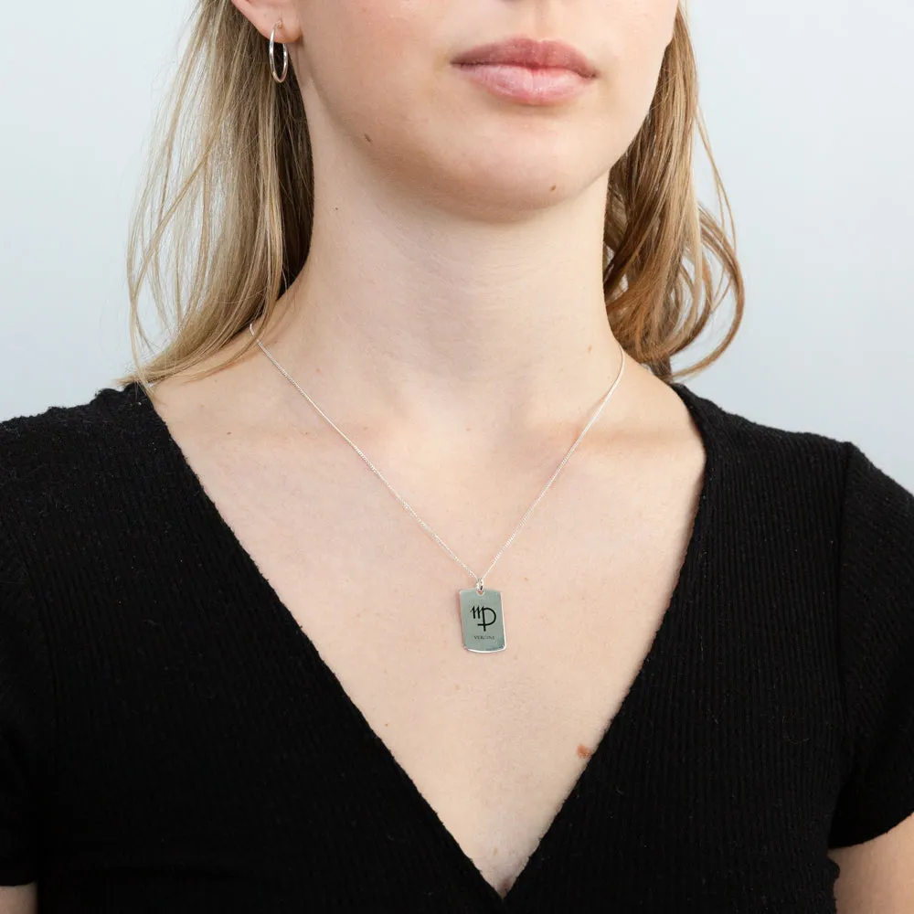 Sterling Silver Dog Tag With Virgo Zodiac/Star Sign Pendant Shiels