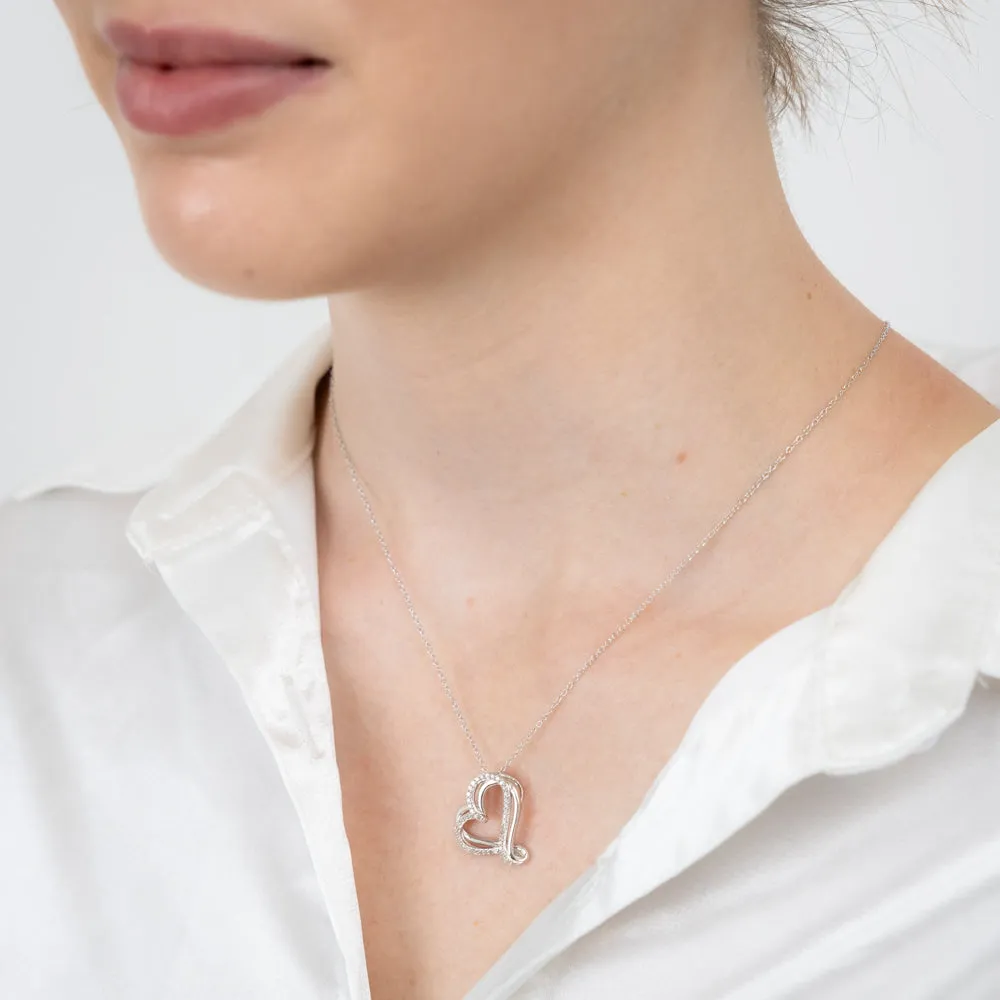 Sterling Silver Double Heart Diamond Pendant with 47 Round Brilliant Cut Diamonds on 45cm Chain Shiels
