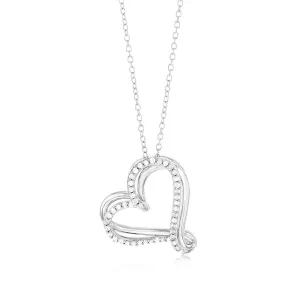 Sterling Silver Double Heart Diamond Pendant with 47 Round Brilliant Cut Diamonds on 45cm Chain Shiels